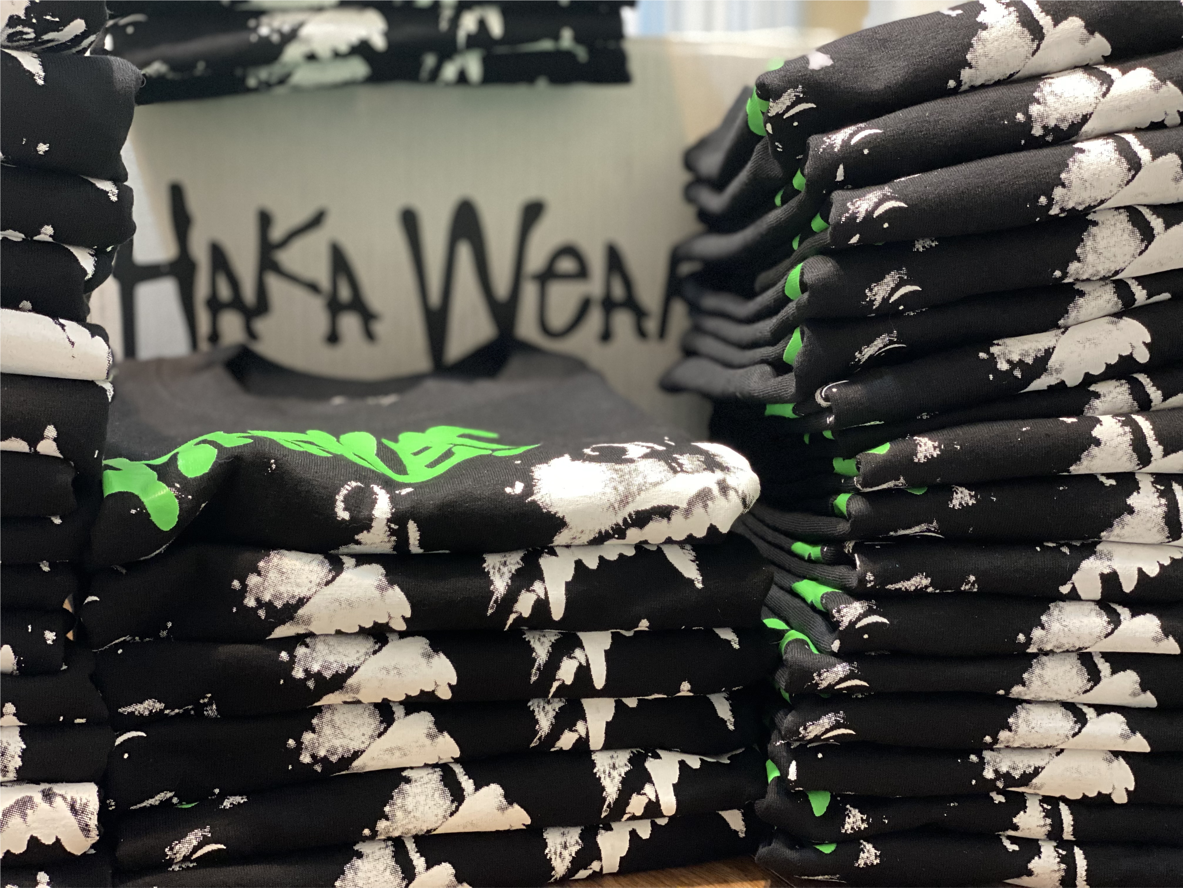 Finished shirts folded and stacked